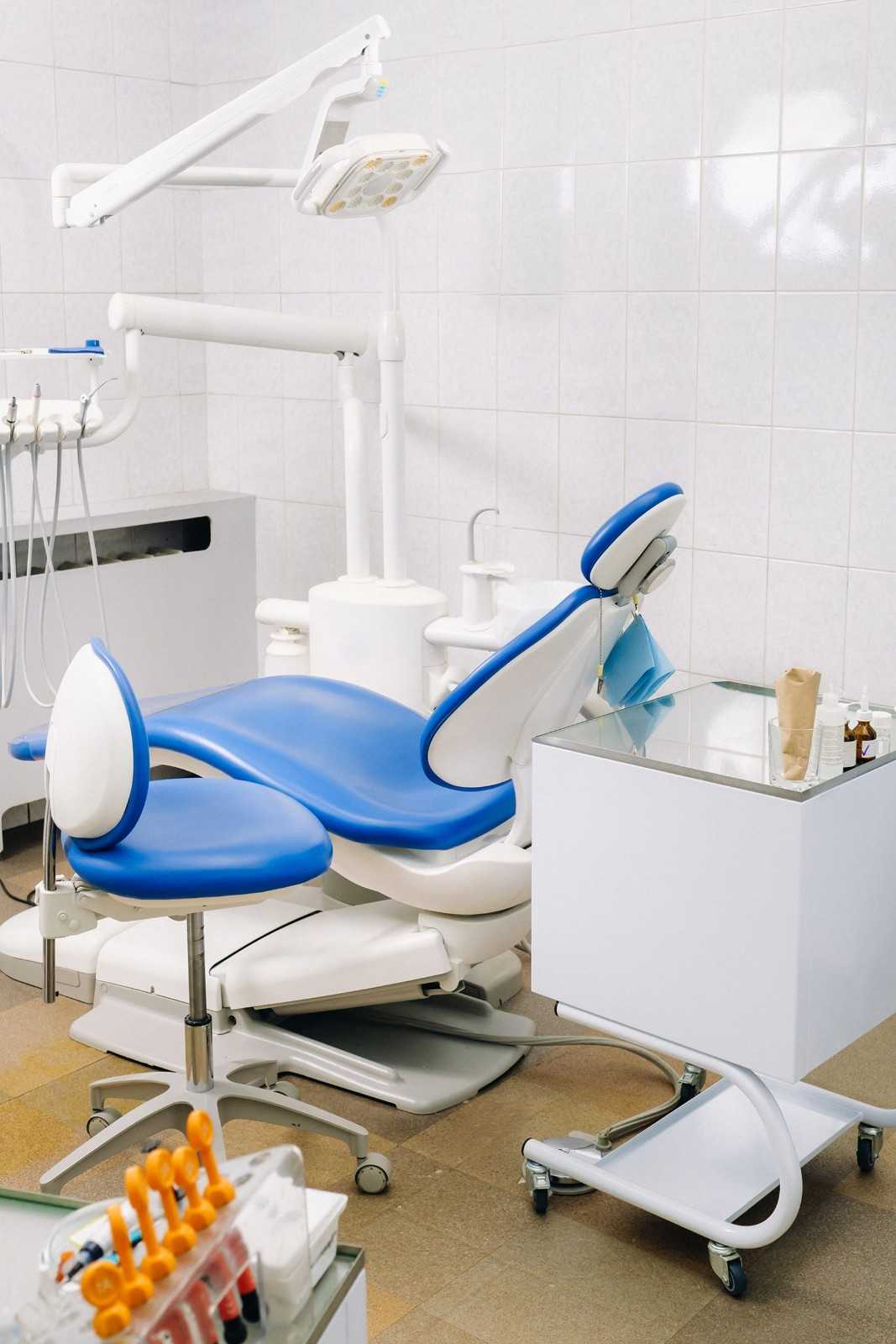 Dental instruments in a clean, modern dental office.